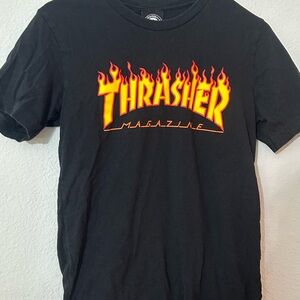 Thrasher Black Tee with Fiery Logo